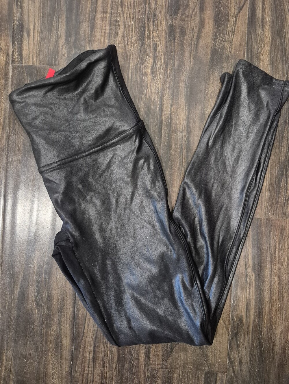 SPANX Faux Leather Leggings Black High Waisted Shaping Size L